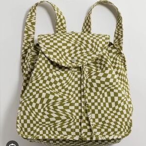 BAGGU Drawstring canvas backpack green checkered pattern